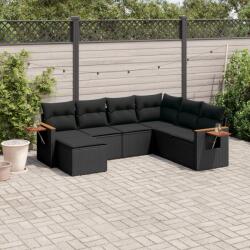 vidaXL Set canapele de grădină cu perne, 7 piese, negru, poliratan (3227042)