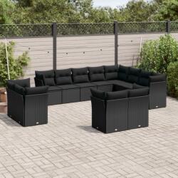 vidaXL Set canapele de grădină, 12 piese, cu perne, negru, poliratan (3218525)