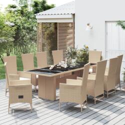 vidaXL Set mobilier de grădină cu perne, 11 piese, bej, poliratan (3157574) - comfy