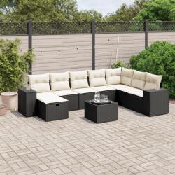 vidaXL Set mobilier de grădină cu perne, 9 piese, negru, poliratan (3264522)