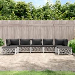 vidaXL Set mobilier de grădină cu perne, 7 piese, alb, oțel (3186904) - comfy
