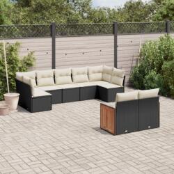 vidaXL Set mobilier de grădină cu perne, 9 piese, negru, poliratan (3260369)