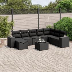 vidaXL Set mobilier de grădină cu perne, 9 piese, negru, poliratan (3264521)