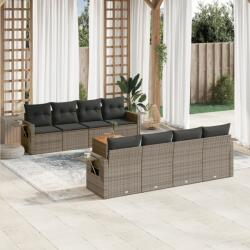 vidaXL Set canapele de grădină, 9 piese, cu perne, gri, poliratan (3224485)