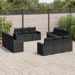 vidaXL Set canapele de grădină, 12 piese, cu perne, negru, poliratan (3251102)