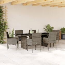 vidaXL Set mobilier de grădină cu perne, 7 piese, gri, poliratan (3213508)