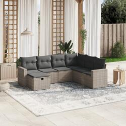 vidaXL Set canapele de grădină, 7 piese, cu perne, gri, poliratan (3263526)