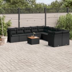 vidaXL Set canapele de grădină cu perne, 11 piese, negru, poliratan (3223850)