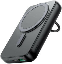 JOYROOM JR-W050 Power Bank and Qi Wireless Charger, MagSafe kompatibilis, 10000 mAh, 20W hordozható külső akkumulátor és vezeték nélküli Qi töltő, gyűrűs kitámasztóval, fekete