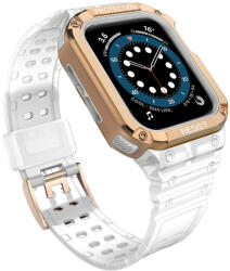  Protect Strap Band Apple Watch 2/3/4/5/6/7/SE, 42/44/45mm ütésálló tok és óraszíj, átlátszó-rozéarany