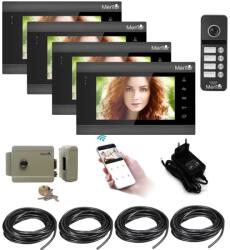 Mentor Kit Interfon Video 4 familii wireless WiFi IP65 2MP 7 inch Color 3in1 4 fire Mentor SYKT010