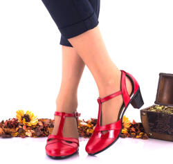  Oferta marimea 39 - Pantofi dama casual rosii din piele naturala toc 4cm - LNA103