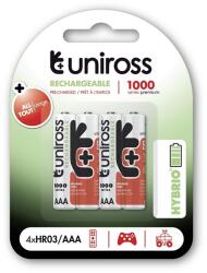 UNIROSS 1, 2V 1000mAh Ni-MH HYBRIO 4db/csomag AAA akkumulátor (UH4AAA1000)