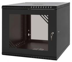 Stalflex RC19-9U-600GB 19" 9U 600 mm mély lapraszerelt fekete üveg ajtós fali rack szekrény - zonacomputers