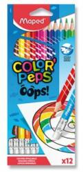 Maped Creioane colorate triunghiulare MAPED "COLOR' PEPS OOPS" cu set de radiere de 12 buc