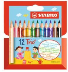 STABILO Creioane colorate triunghiulare STABILO Trio groase scurte, 12 buc de culori diferite