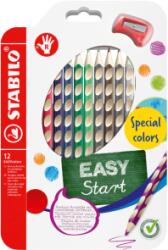 STABILO Creioane colorate STABILO EASYcolors pentru dreptaci - set de 12 cu ascuțitor