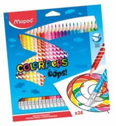 Maped Creioane colorate triunghiulare " COLOR' PEPS OOPS" cu set de radiere de 24 buc