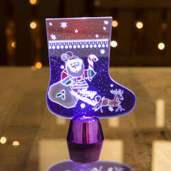 Family Collection Karácsonyi asztali LED dekor - fényes talppal - csizma - lila - 15 cm (55997B)