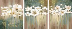 Ipicasso Set 3 picturi pe numere, cu sasiu, Flori albe, 50x120 cm (PC34050017)