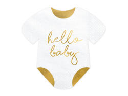 PartyDeco Set 20 servetele Body - Hello Baby, albe, 16x16cm (SPK13-008-019)