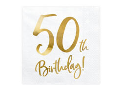 PartyDeco Set 20 servetele 50 ani, albe, 33x33cm (SP33-77-50-008)