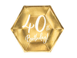 PartyDeco Farfurii aurii 40 th Birthday - 20CM Set 6 BUC (TPP73-40-019M)