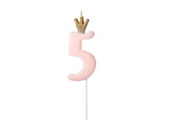 PartyDeco Lumanare cifra 5, roz deschis, 9.5cm (SCU6-5-081J)