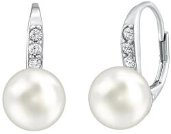 Silvego Gyengéd ezüst fülbevalók valódi fehér gyönggyel és Swarovski kristályokkal LPSER0639 - vivantis