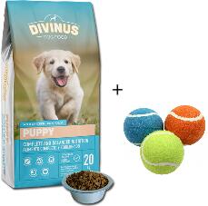 DIVINUS Puppy pentru catei 20kg+Pet Nova Minge de tenis plutitoare 1 buc 6cm
