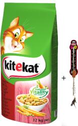 Kitekat Hrană uscată pentru pisici cu carne de vită și legume 12kg+Pet Nova Cat jucărie de jucărie de pescuit cu pește. Lungimea tijei : 40cm