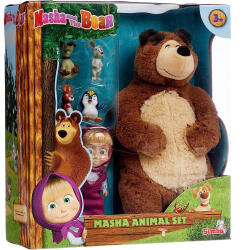 Simba Toys Set Simba Masha and the Bear Masha 12 cm cu ursulet de plus 25 cm si 4 animale (S109301073) - cel