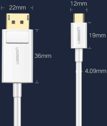 UGREEN egyirányú USB Type C a Display Port 4K 1, 5 m-es adapterkáb (40420)