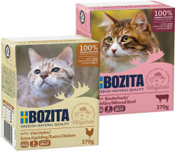 Bozita 24x370g Bozita falatoknedves macskatáp- Vegyes csomag III 12x darált marhahús + 12x csirke aszpikban)