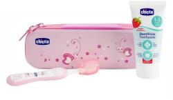 Chicco Chicco, pasta de dinti cu fluor si periuta de dinti + etui, roz, 12 luni+