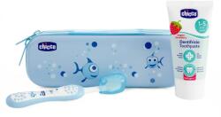 Chicco Chicco, pasta de dinti cu fluor si periuta de dinti + etui, albastru, 12 luni+