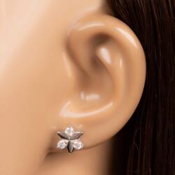 Ekszer Eshop 925 ezüst fülbevaló, váltakozó sima és cirkónia szirmokból készült virág