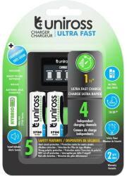 Uniross processzoros gyorstöltő + 4 db AA/ceruza akkumulátor 1, 2 V 2700 mAh (UCU005A)
