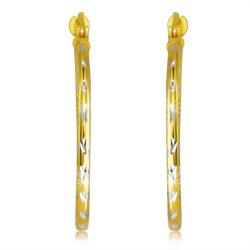 Ekszer Eshop 925 ezüst fülbevaló - csillogó klasszikus karikák, arany színű, bevágásokkal