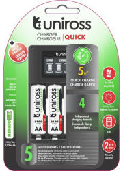 Uniross kompakt gyorstöltő + 4db AA/ceruza akkumulátor 1, 2 V 2100 mAh (UCU002A)