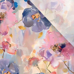 Takoy Enyhén elasztikus műselyem / silky anyag tavaszi virágok festett pasztell