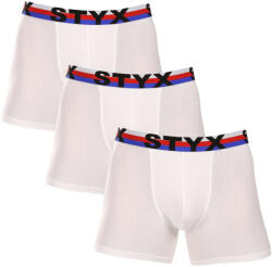 Styx 3PACK férfi boxeralsó Styx hosszú sportos gumipánt fehér trikolór fehér (3U2061) L