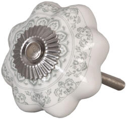 Clayre & Eef Set 4 butoni mobilier ceramica alba gri 4.5 cm (62336)