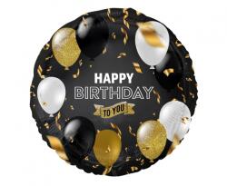 Godan Balon din folie Happy Birthday - baloane negre și aurii 36 cm
