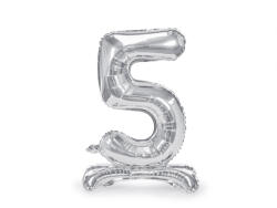 PartyDeco Balon folie cu suport Numarul 5 , 70 cm, argintiu (1 pachet 1 buc. ) (FB102M-5-018)