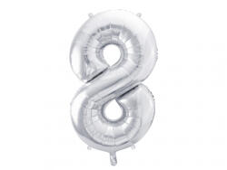 PartyDeco Balon folie Numarul 8 , 86 cm, argintiu (1 pachet 1 buc. ) (FB1M-8-018)