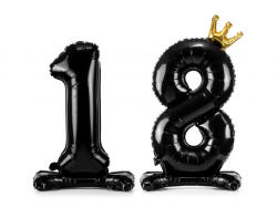 PartyDeco Balon folie cu suport Numarul 18 , 84 cm, negru (1 pachet 1 buc. ) (FB125-18-010)