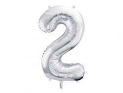 PartyDeco Balon folie Numarul 2 , 86 cm, argintiu (1 pachet 1 buc. ) (FB1M-2-018)