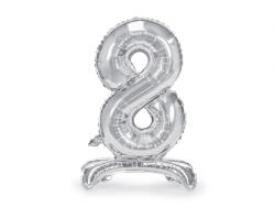 PartyDeco Balon folie cu suport Numarul 8 , 70 cm, argintiu (1 pachet 1 buc. ) (FB102M-8-018)
