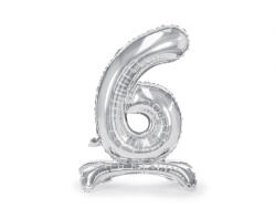 PartyDeco Balon folie cu suport Numarul 6 , 70 cm, argintiu (1 pachet 1 buc. ) (FB102M-6-018)